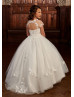 Short Sleeves Ivory Lace Tulle 3D Flowers Fairy Flower Girl Dress